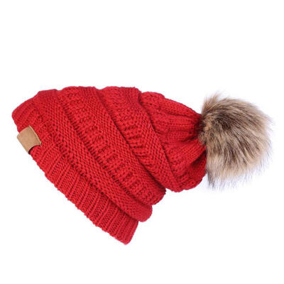 

Fashion Women Fleece Solid Winter Warm Hat Pom Ball Cap Knitted Beanies Hat