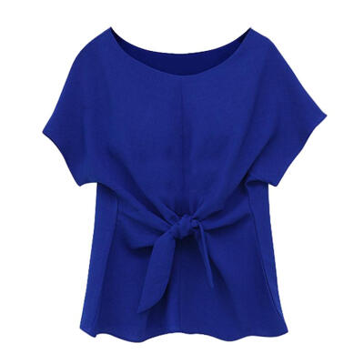 

Women Bowknot Blouse O-Neck Short Sleeve Chiffon Casual Loose Lady Tees