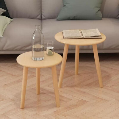 

Side Table Set 2 Pieces Solid Pinewood Brown