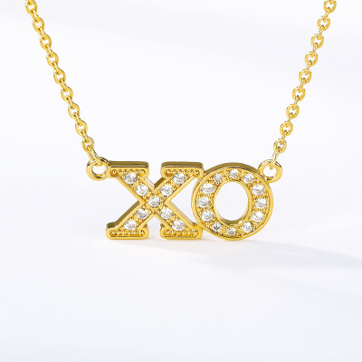 

Tiny Letter Hugs&kisses XO Necklace Stainless Steel Chain Gold Color Hip HopPunk CZ Crystal Charms Necklace Jewelry