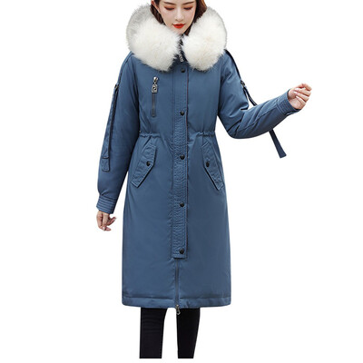 

Toponeto Women Fashion Outerwear Long Splice Cotton-padded Jacket Pocket Hooded Coats