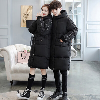 

Tailored Men Women Solid Outerwear Long Cotton-padded Jackets Pocket Hooded Couple Coats