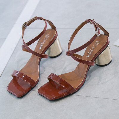 

Thick heel sandal girl summer high heel fairy wind square word buckle Roman shoe girl
