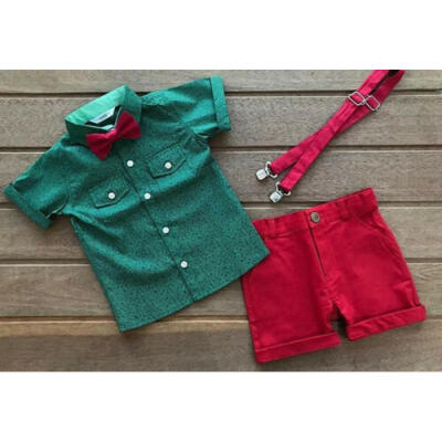 

USA Kids Baby Boy Summer Suit Wedding Bowtie Gentleman Tops Shirt Shorts Outfits