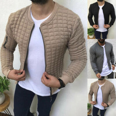

New Fashion Men Zipper Cotton Coat Winter Coat Outwear Solid Lattice Jacket Tops