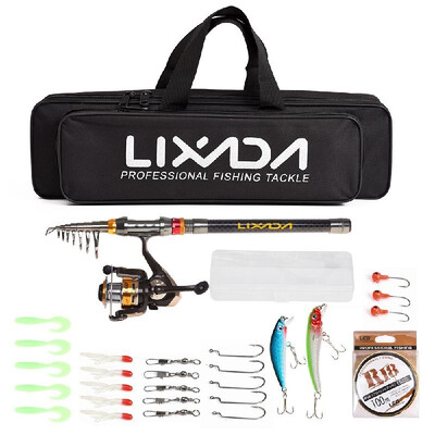 

Lixada Fishing Rod Reel Combo Telescopic Fishing Rod Spinning Reel Fishing Line Lures Hooks Swivels Saltwater Freshwater Travel Fi