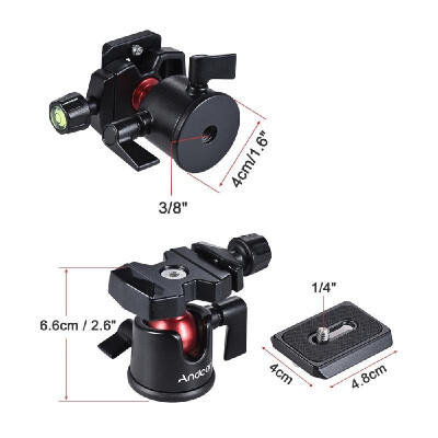 

Andoer Mini Ball Head Ballhead Tabletop Tripod Stand Adapter Panoramic Photography Head with Quick Release Plate for Canon Nikon