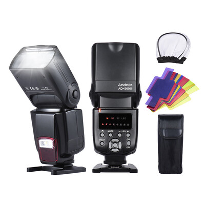 

Andoer AD-560II Pro Universal Camera Flash Speedlite On-camera Flash GN50 w Adjustable LED Fill Light with Color Filters Diffuser