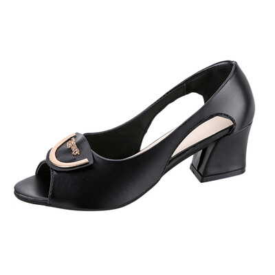 

Rose Womens Fashion Casual Slip On Peep Toe Square Heel Work Shoes High Heel Sandals