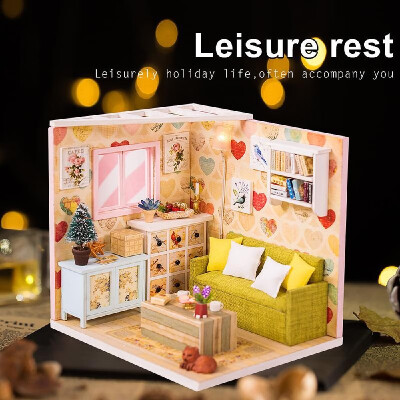 

DIY Dollhouse Kit Wooden DIY Miniature Dollhouse Kit Toy Gift with LED light Dust Proof Cover