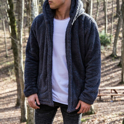 

Men Casual Winter Warm Teddy Bear Jacke Fleece Topst Hoodie Hooded Outwear Coats