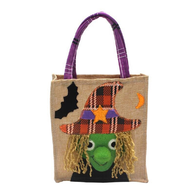 

Halloween Linen Candy Bag Trick or Treat Kids Candy Bucket Handbag with Handle Halloween Party Costumes Supplies Decoration--Pump