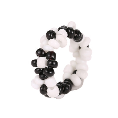 

1 Pc Women Fashion Ins Style Cute Handmade Beaded Ring Colored Woven Flower Finger Ring
