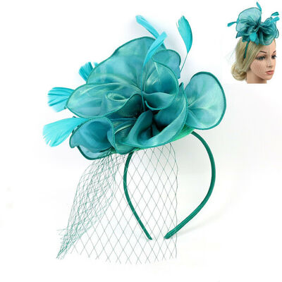 

Ladies Feather Satin Net Hat Headband Fascinator Wedding Day Race Royal Ascot