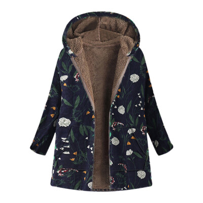 

Roseonmyhand Womens Winter Warm Outwear Floral Print Hooded Pockets Vintage Oversize Coats