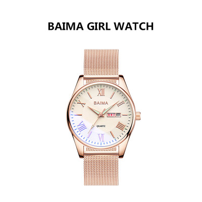 

Korean fashion leisure simple belt womens watch waterproof double date student quartz watch woman