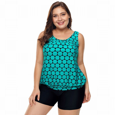 

Polka dot printed high waist flat angle Plus Size split swimsuit