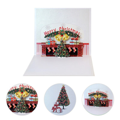 

Handmade 3D Pop Up Fireplace Xmas Tree Greeting Card Christmas Holiday Gift