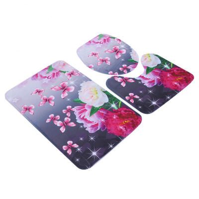 

Greensen 3Pcs Colorful Flower Non-Slip Shower Bathroom Mat Pedestal Rug Toilet Lid Cover Set