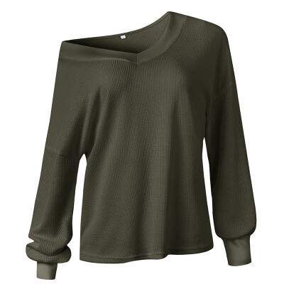 

Womens Sexy Loose Sweater Tops V-neck Long Sleeve Off Shoulder Pullover Outwear