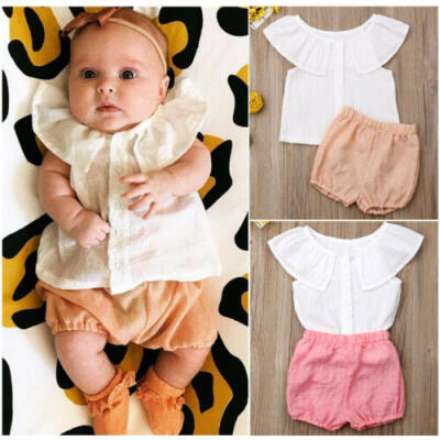 

Toddler Kid Baby Girl Ruffle Shirts Tops Short Pants 2PCS Outfit Clothes Summer