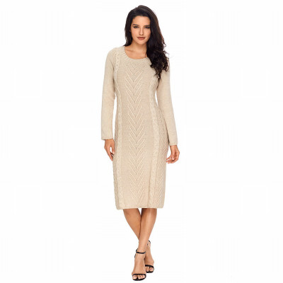 

Round neck long sleeve bottoming casual knit sweater long dress womens