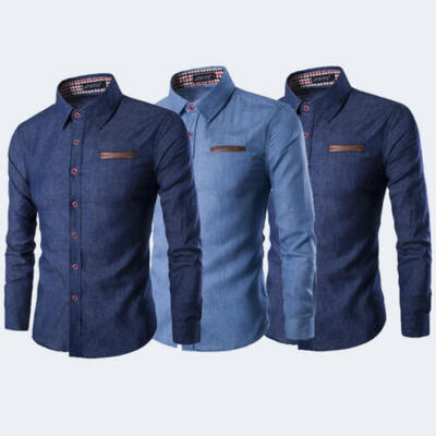 

Mens Luxury Denim Long Sleeve Shirt Casual Slim Fit Stylish Dress Shirts Tops