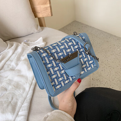 

Bag female new fashion hit color woolen single back Messenger bag wild chain small square bag tide