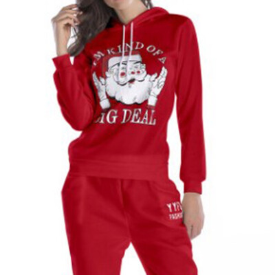 

2019 Autumn Women Fashion Santa Claus Printing Hooded Drawstring Long sleeve Loose Plus velvet Casual Sweatshirt