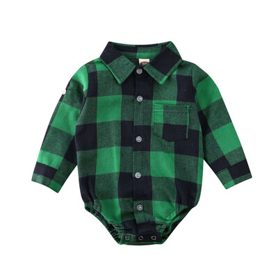 

Newborn Baby Girl Boy Christmas Costume Plaid Romper Jumpsuit Clothes Outfits