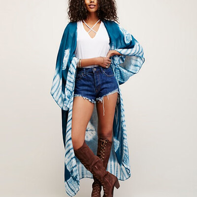

Womens Printed Loose Kimono Cardigan Boho Beach Chiffon Tops Long Coat Blouse