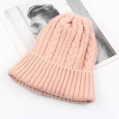 

Women Thick Twist Thread Knitted Beanies Hat Ribbed Autumn Winter Baggy Crochet Cap Warm Skullies Headwear