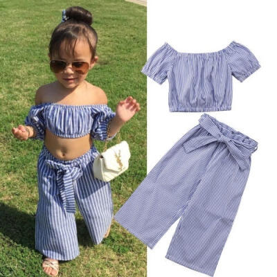 

Fashion Toddler Kids Girls Striped T-shirt Top Leggings Pants Clothes Outfit Set