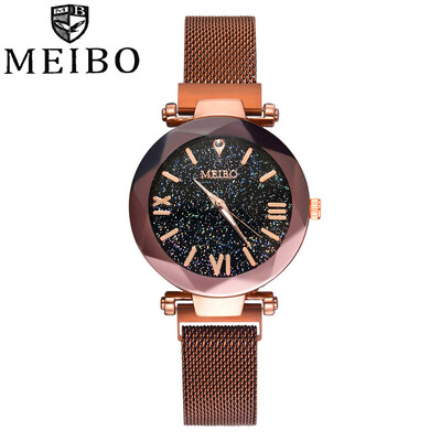 

Gobestart MEIBO Quartz Stainless Steel Band Magnet Buckle Starry Sky Analog Wrist Watch