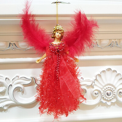 

New Christmas Pendants Angel Dolls With Feather Wings Decorative Hanging Figurine Ornaments Holiday Gift Decorations