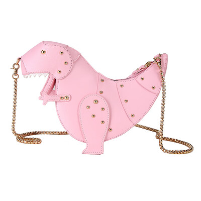 

INS Fashion Dinosaur Rivet Messenger Chain Shoulder Bag Sweet Cute Girl Pink Bag Handmade Small Travel Bags Crossbody Bags