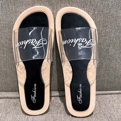 

Rose Women Transparent Word With Flat Slippers Outside Wearing Beach Sandals Shoes