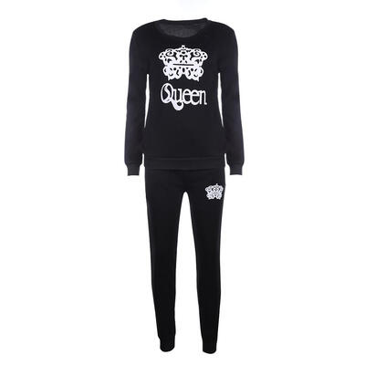 

Women Autumn Two Pieces Set Queen Crown Printed O-Neck Tracksuit Sportswear