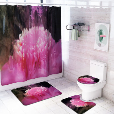 

〖Follure〗Creative Flower Shower Curtain Floor Mat Four-piece Bathroom Mat Set