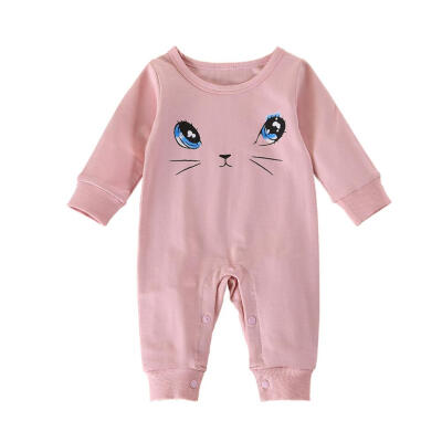 

Girl Cute Kitten Print Long Sleeve Baby Rompers Breathable Toddler Jumpsuit