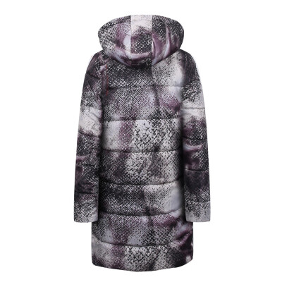 

Toponeto Womens Winter Long Down Cotton Snake Print Parka Hooded Coat Jacket Outwear