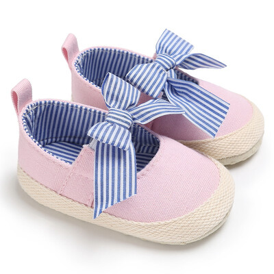 

Baby Girls Princess Shoes Kids First Walkers Fashion Striped Big Bow Soft Soled Anti-Slip Dress Shoes