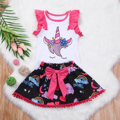 

Pretty Baby Girls Kids Unicorn Dress Casual T-shirt TopsSkirts Toddler Outfits