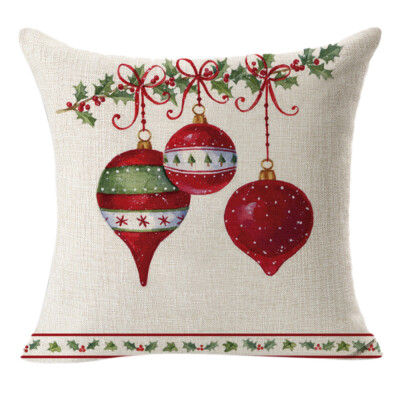 

〖Follure〗Christmas Linen Square Throw Flax Pillow Case Decorative Cushion Pillow Cover A