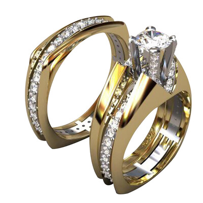 

Jewelry Yellow Sapphire Ring Set Exquisite Princess Engagement Bride Wedding Ring Jewelry
