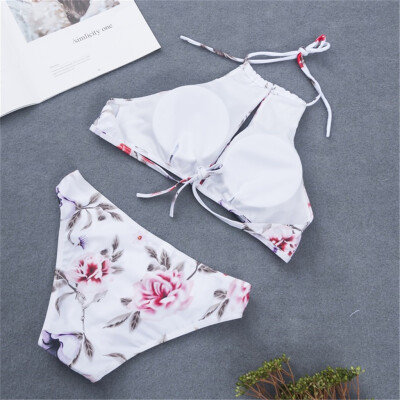 

Saidsome Women Flower Print Bikinis Set Beachwear Set Push Up Bandage Swimsuit Swimmer