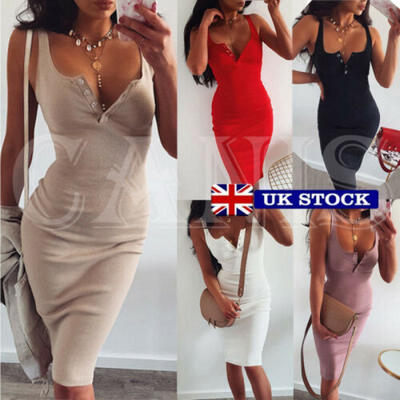 

UK Womens Sleeveless Button Split Sundress Ladies Summer Holiday Long Maxi Dress