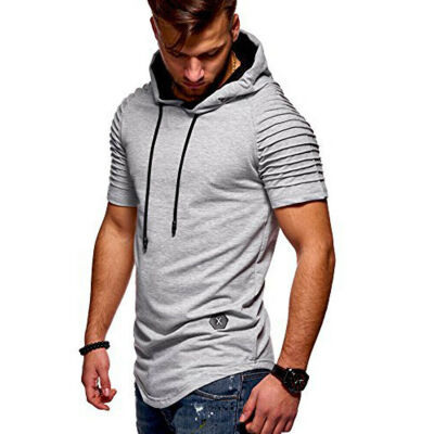 

Mens Muscle Hooded Hoodie Short Sleeve T SHIRT Slim Fit Casual Tee Shirt Top