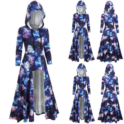 

Tailored Fashion Womens Plus SizeLong Sleeve Hooded Spiral Tie Print High Blouse Topa