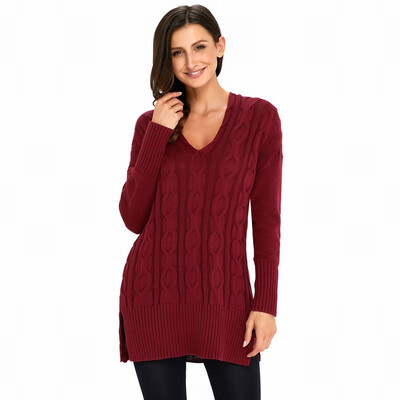 

V-neck long-sleeved pullover sweater casual comfort loose knit sweater womens
